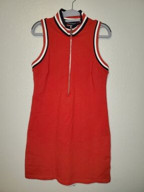 Boston Proper Red Sleeveless Zip-Front Mini with Contrast Trim